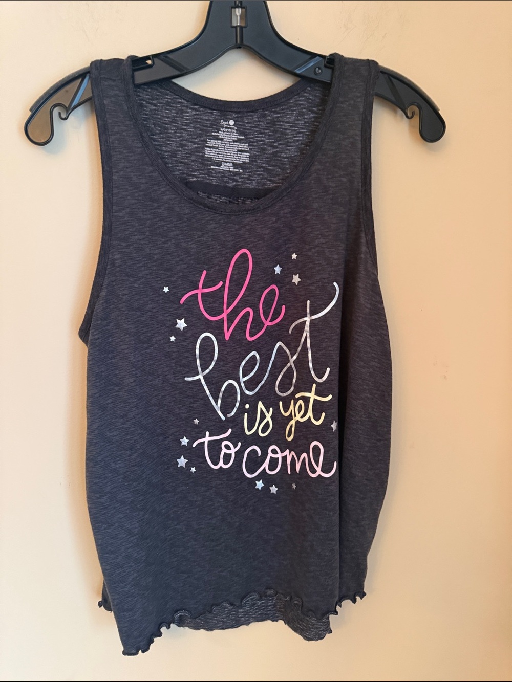 Secret Treasures 'The Best is Yet to Come' Tank Top Gray, Pink, and Yellow Large